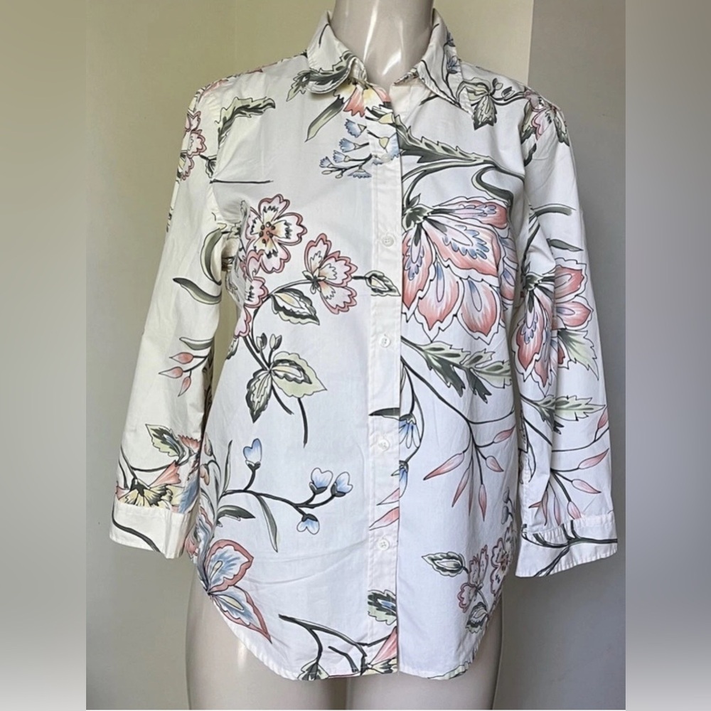 Lauren Ralph Lauren Floral 3/4 Sleeves Button Up Shirt SZ M